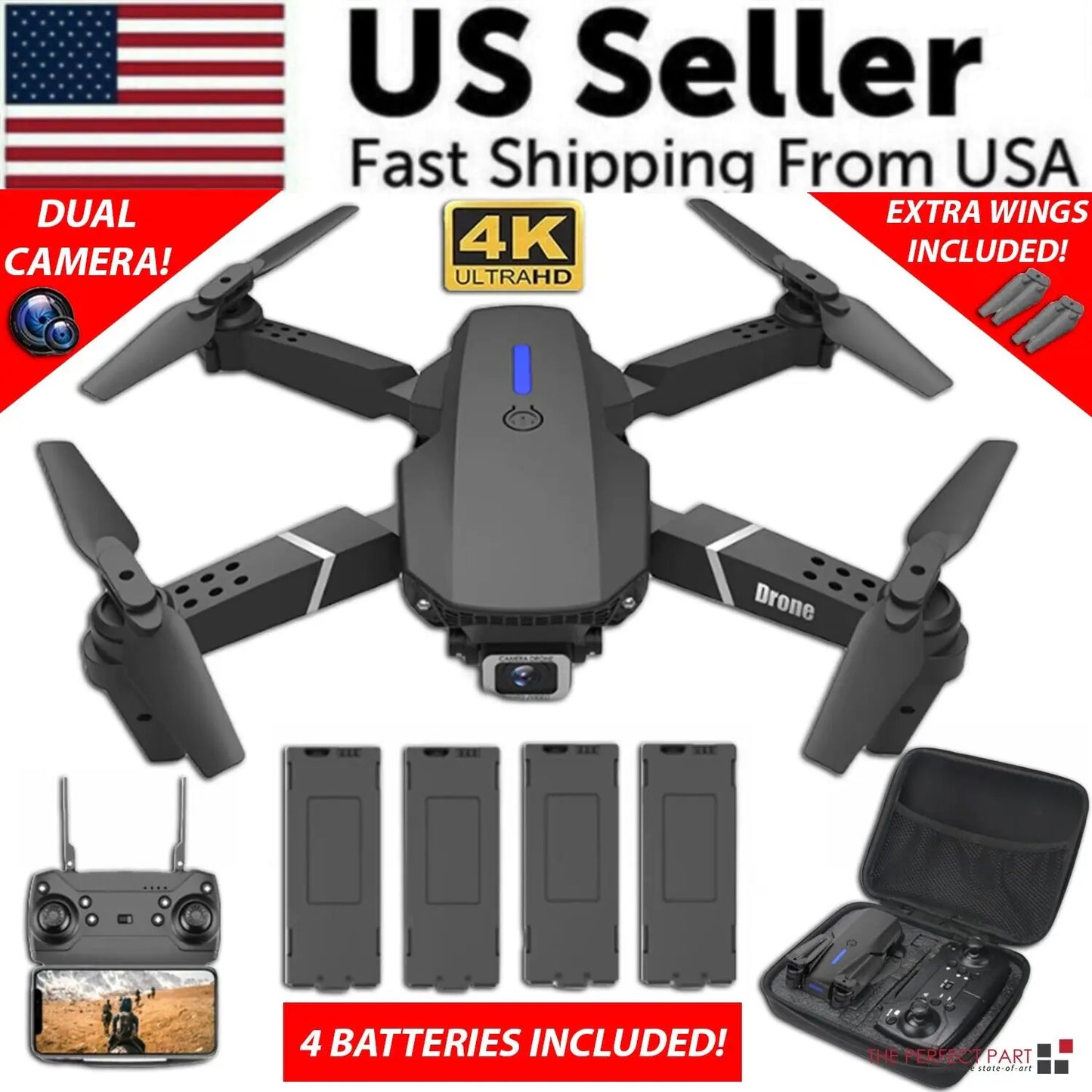 2023 New RC Drone With 4K HD Dual Camera WiFi FPV Foldable Quadcopter +4 Battery